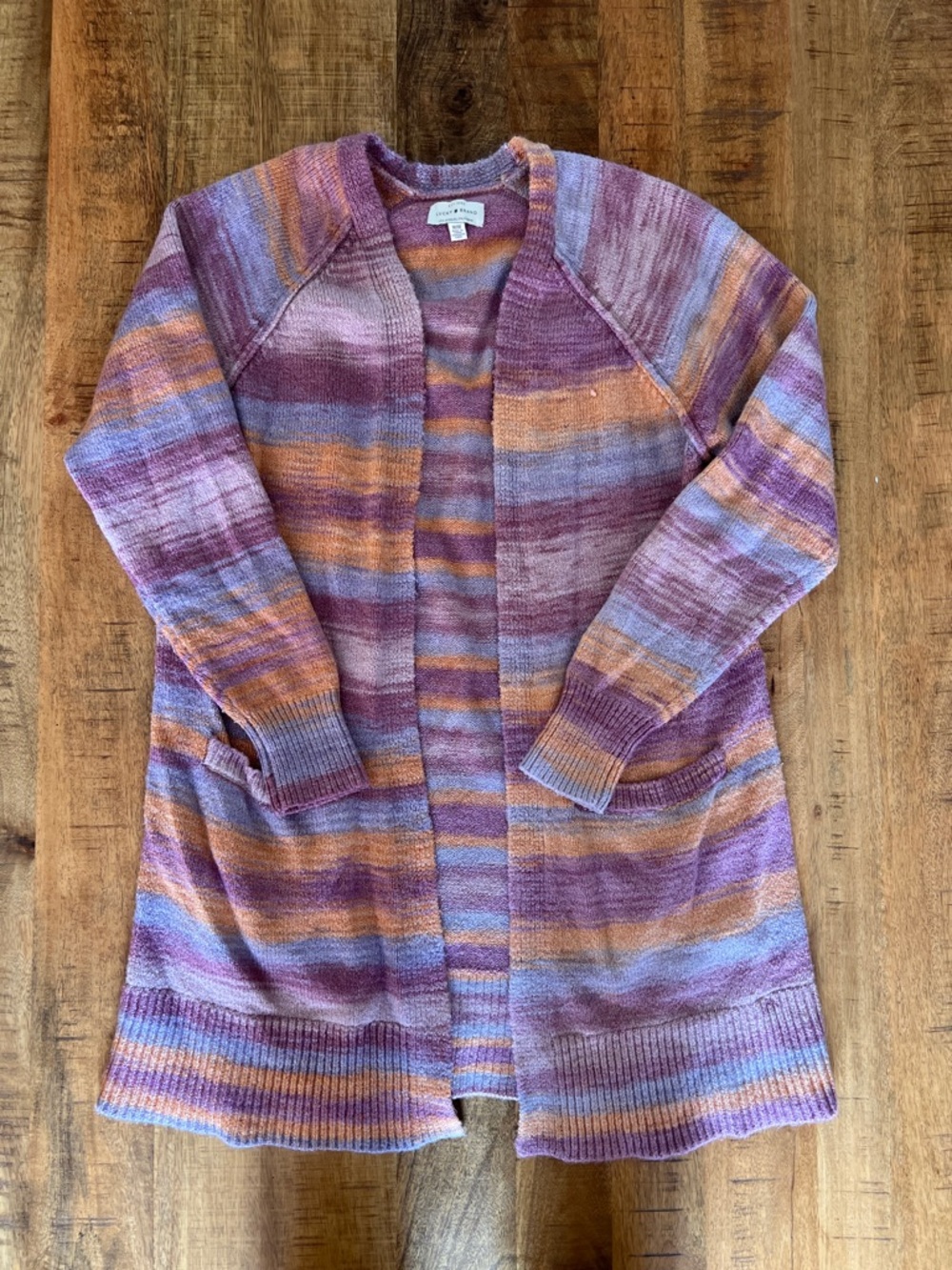 Striped Open-Front Cardigan Sweater - Lavender, Purple & Orange